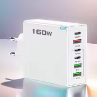 160W 6 Ports Fast Charger USB Type C Quick Mobile Phone Charger EU US UK Plug Charger Adapter For iPhone 16 Pro Samsung Xiaomo