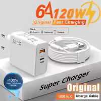120W USB Fast Charger With Type C Cable Fast Charging Adapter For iPhone 16 Samsung Xiaomi Huawei PD Cell Phones Quick Charger