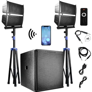 High Power Professional Audio 5000W 18" Active Subwoofer BT  Karaoke Sets PA Speaker System with 6.5" Array Line Speaker  Bocina