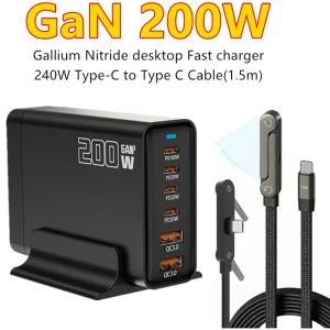 200W Desktop USB C Quick Charger GaN PD Fast Chager 6 port Mobile Charging Adapter For Laptop iPhone 17 16 15 Samsung Xiaomi﻿﻿