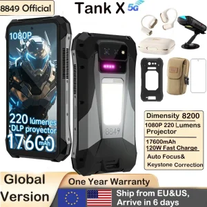 8849 Tank X Unihertz 220 Lumens Projector Rugged Smart Phone Support 1080P Android 15 17600mAh 32GB 512GB 5G Dimensity 8200