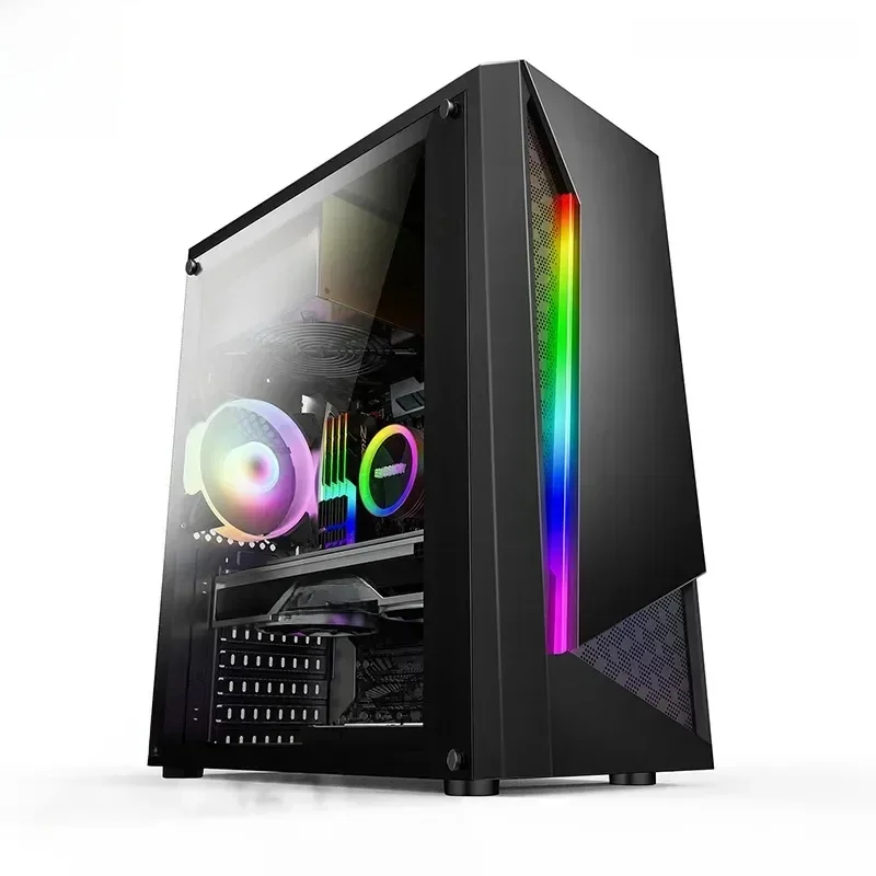 aotesier pc gaming i9 i7 computer acrylic light strip front panel top power supply side transparent chassis game atx host box