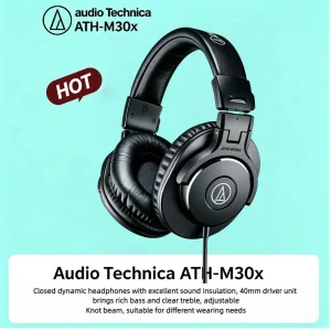 Original Audio Technica ATH-M30x Over Ear Wired Headphone Professional Monitor Foldable Headset Noise Isolation for PC DJ Music
